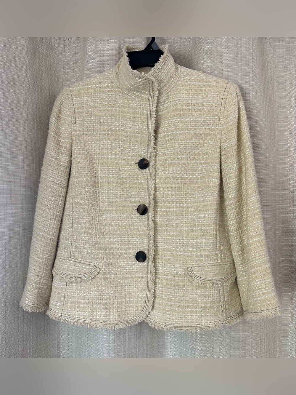 Sigrid Olsen Cream Textured Fringe-Tip Tweed Ladylike Jacket 14